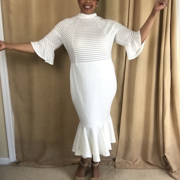 NWT Sheer Stripe Trumpet Dress w/ Bell Sleeves 3XL - Picture 1 of 16